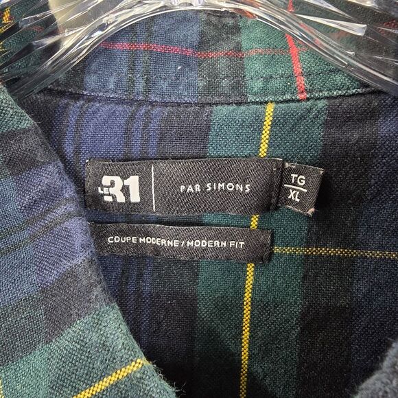 Le 31 Par Simons Mens Green Blue Button Up Plaid Shirt Preppy Size XL - Picture 6 of 12